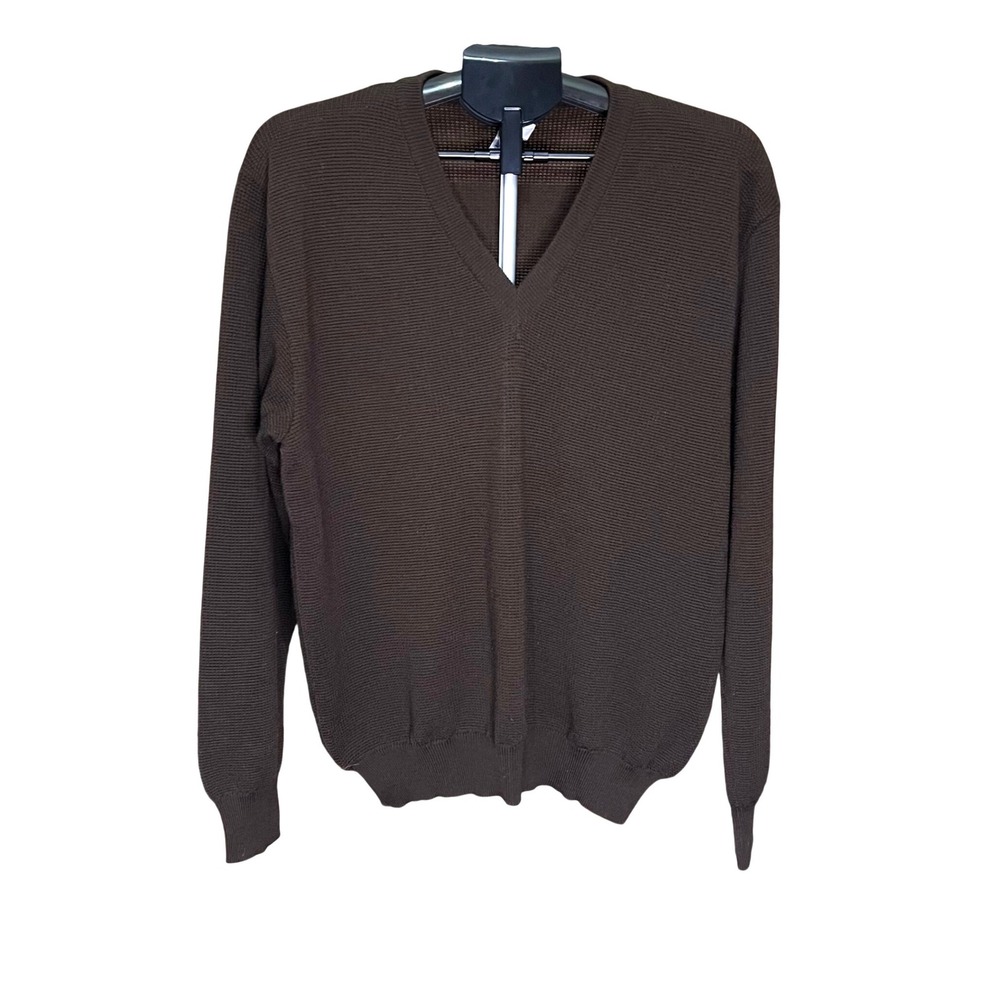 Brioni Mens XL V-Neck Sweater Chocolate Brown Wool Cashmere Made in Italy Luxury